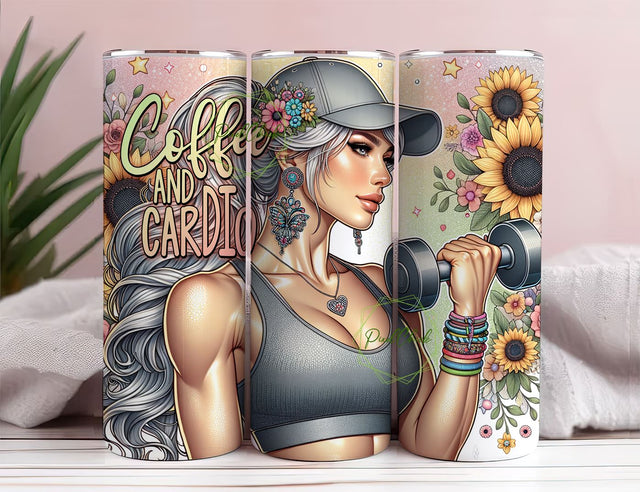 Coffee and Cardio 20oz Wrap Design, Cardio tumbler 20oz Wrap Design, Cardio 20oz Tumbler Sublimation Design Sublimation PixelChick 