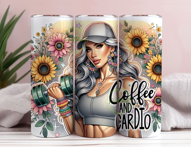 Coffee and Cardio 20oz Wrap Design, Cardio tumbler 20oz Wrap Design, Cardio 20oz Tumbler Sublimation Design Sublimation PixelChick 