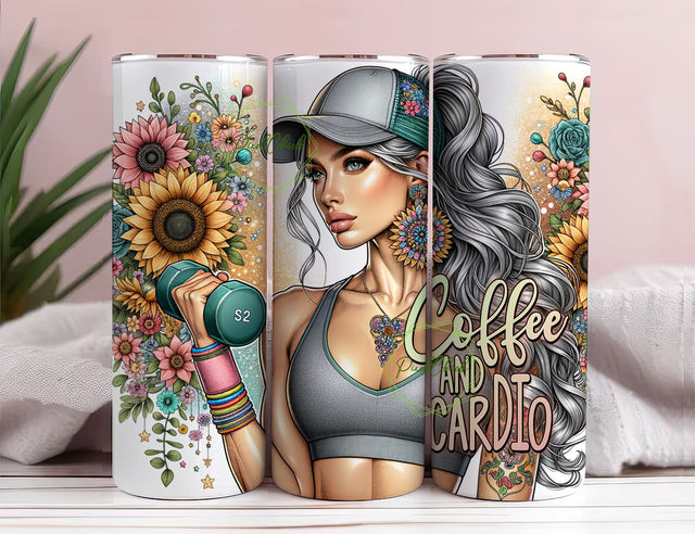 Coffee and Cardio 20oz Wrap Design, Cardio tumbler 20oz Wrap Design, Cardio 20oz Tumbler Sublimation Design Sublimation PixelChick 