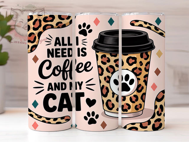 Coffee and Cat Quote 20oz Tumbler Wrap, Coffee and Cat, Cat Lover Design, Coffee Quote Design, Cute Cat Quote, 20oz Tumbler Wrap, Sublimation PNG, Pet Lover Design, Funny Cat PNG Sublimation Lara' s Designs 