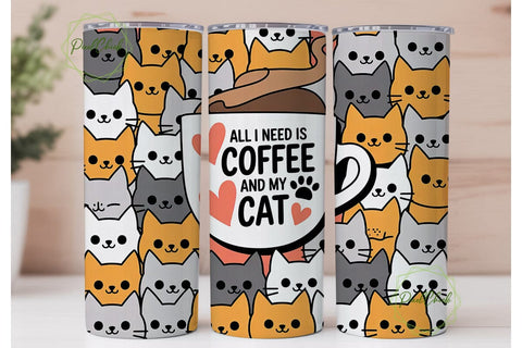 Coffee and Cats 20oz Tumbler Wrap Sublimation PixelChick 