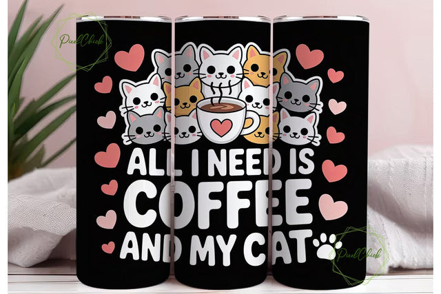 Coffee and Cats 20oz Tumbler Wrap Sublimation PixelChick 