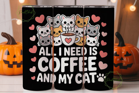 Coffee and Cats 20oz Tumbler Wrap Sublimation PixelChick 
