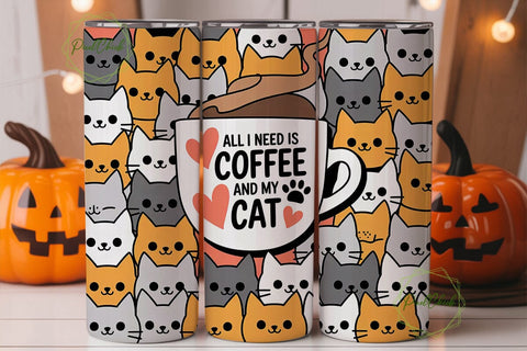 Coffee and Cats 20oz Tumbler Wrap Sublimation PixelChick 