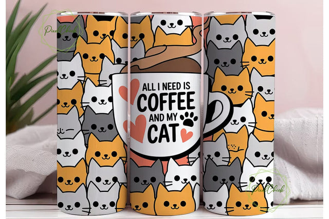 Coffee and Cats 20oz Tumbler Wrap Sublimation PixelChick 