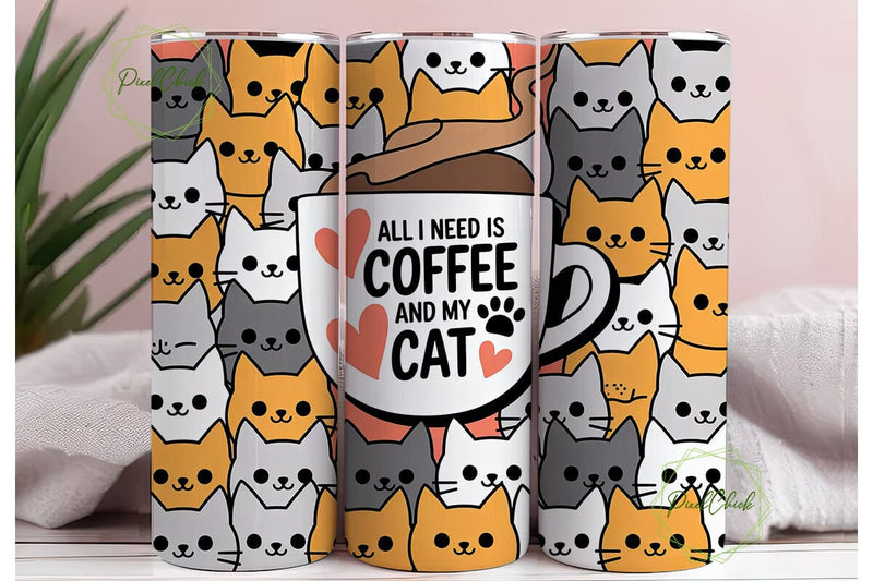 Coffee and Cats 20oz Tumbler Wrap Sublimation PixelChick 