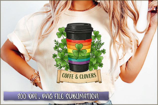 Coffee and Clovers Shamrock St Patrick PNG Sublimation Shetara Begum 