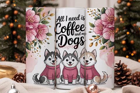 Coffee and My Dogs 20oz Tumbler Wrap Sublimation DesignSVG 
