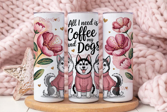 Coffee and My Dogs 20oz Tumbler Wrap Sublimation DesignSVG 