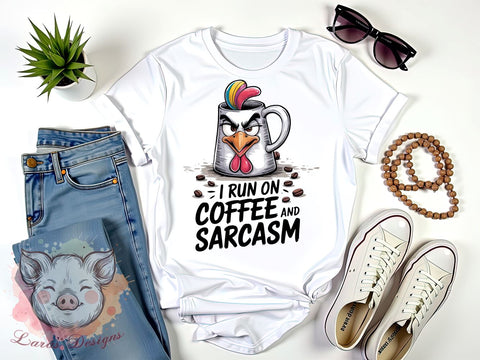 Coffee and Sarcasm, Funny Chicken PNG, Coffee Lover Gift, Sarcastic Quotes, Chicken Clipart, Humor Graphics, Farm Animal Art, Digital Download Sublimation Lara' s Designs 
