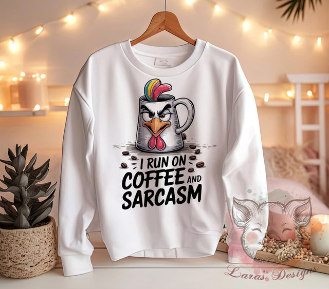 Coffee and Sarcasm, Funny Chicken PNG, Coffee Lover Gift, Sarcastic Quotes, Chicken Clipart, Humor Graphics, Farm Animal Art, Digital Download Sublimation Lara' s Designs 