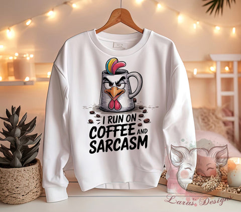 Coffee and Sarcasm, Funny Chicken PNG, Coffee Lover Gift, Sarcastic Quotes, Chicken Clipart, Humor Graphics, Farm Animal Art, Digital Download Sublimation Lara' s Designs 