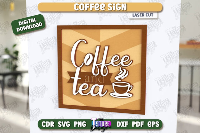 Coffee Bar Sign Laser Cut | Coffee House | Coffee Shop | Interior Signage | CNC File SVG The T Store Design 