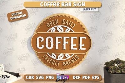 Coffee Bar Sign Laser Cut | Coffee House | Coffee Shop | Interior Signage | CNC File SVG The T Store Design 