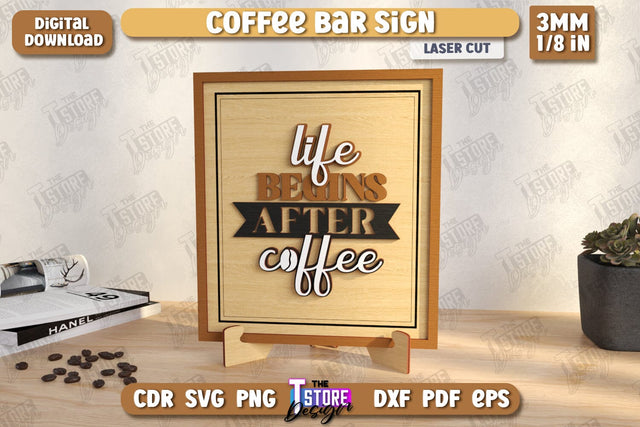 Coffee Bar Sign Laser Cut | Coffee House | Coffee Shop | Interior Signage | CNC File SVG The T Store Design 