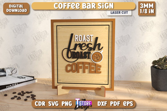 Coffee Bar Sign Laser Cut | Coffee House | Coffee Shop | Interior Signage | CNC File SVG The T Store Design 