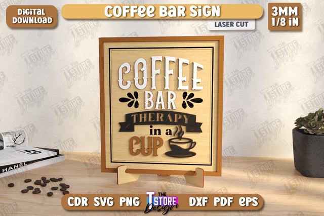 Coffee Bar Sign Laser Cut | Coffee House | Coffee Shop | Interior Signage | CNC File SVG The T Store Design 