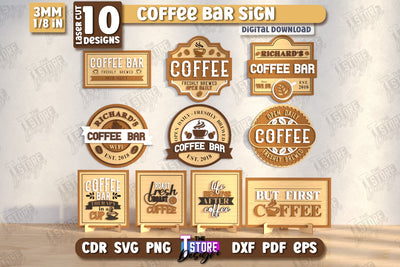 Coffee Bar Signs Laser Cut Bundle | Coffee House | Coffee Shop | Interior Signage | CNC Files SVG The T Store Design 