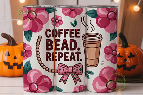 Coffee Bead Repeat 20oz Tumbler Wrap Sublimation PixelChick 