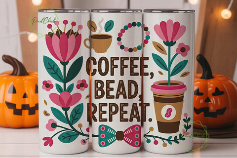 Coffee Bead Repeat 20oz Tumbler Wrap Sublimation PixelChick 