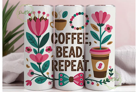 Coffee Bead Repeat 20oz Tumbler Wrap Sublimation PixelChick 