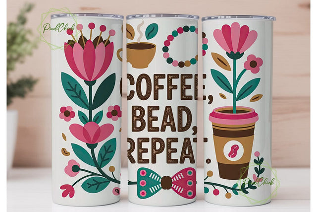 Coffee Bead Repeat 20oz Tumbler Wrap Sublimation PixelChick 