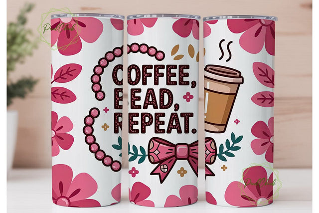 Coffee Bead Repeat 20oz Tumbler Wrap Sublimation PixelChick 