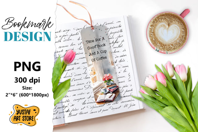 Coffee Bookmark printable design. Book quote design PNG Sublimation Yustaf Art Store 