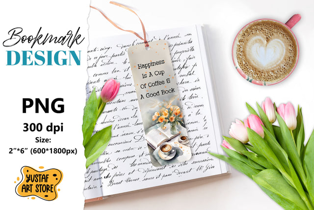 Coffee Bookmark printable design. Book quote design PNG Sublimation Yustaf Art Store 