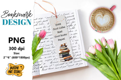Coffee Bookmark printable design. Book quote design PNG Sublimation Yustaf Art Store 