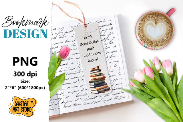 Coffee Bookmark printable design. Book quote design PNG Sublimation Yustaf Art Store 
