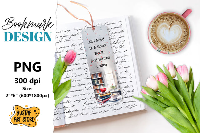 Coffee Bookmark printable design. Book quote design PNG Sublimation Yustaf Art Store 