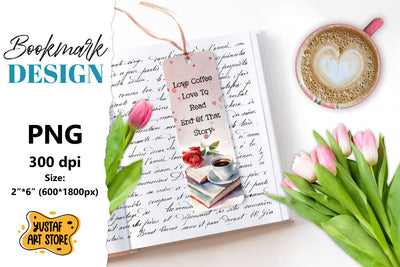 Coffee Bookmark printable design. Book quote design PNG Sublimation Yustaf Art Store 