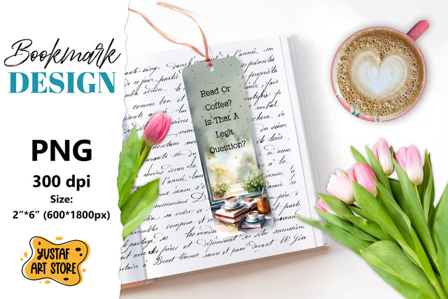 Coffee Bookmark printable design. Book quote design PNG Sublimation Yustaf Art Store 
