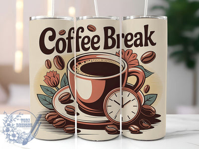Coffee Break 20oz Tumbler, Coffee Break Quote, Vintage Coffee Wrap, Rustic Coffee Sublimation, 20oz Tumbler Wrap, Sublimation Design PNG, Coffee Lover Gift Sublimation ToriDesigns 