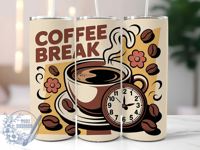 Coffee Break 20oz Tumbler, Coffee Break Quote, Vintage Coffee Wrap, Rustic Coffee Sublimation, 20oz Tumbler Wrap, Sublimation Design PNG, Coffee Lover Gift Sublimation ToriDesigns 