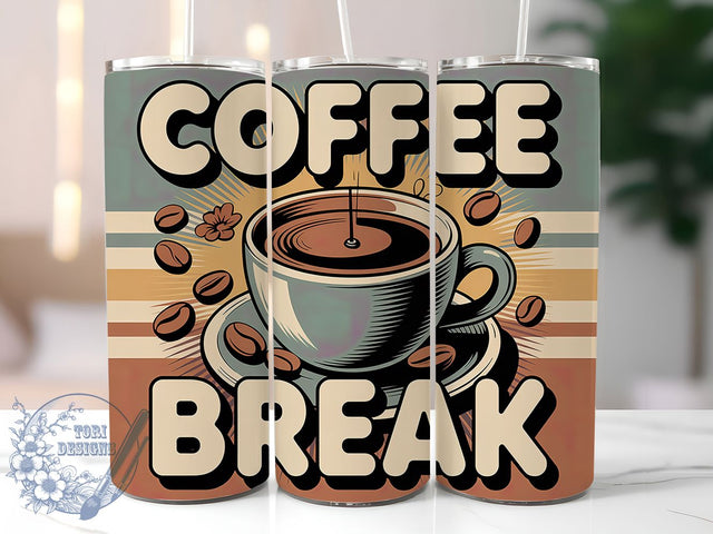 Coffee Break 20oz Tumbler, Coffee Break Quote, Vintage Coffee Wrap, Rustic Coffee Sublimation, 20oz Tumbler Wrap, Sublimation Design PNG, Coffee Lover Gift Sublimation ToriDesigns 