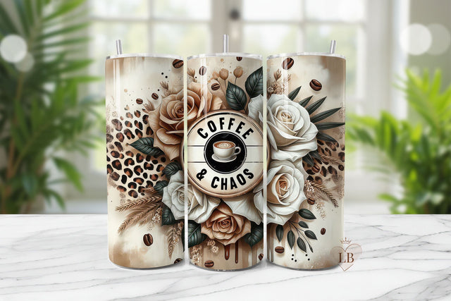 Coffee & Chaos Sublimation Wrap PNG, 20oz Tumbler Wrap Sublimation BijouBay 