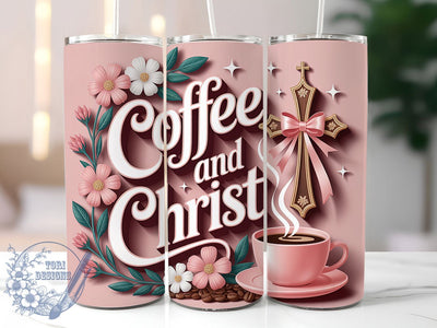 Coffee & Christ Pink 20oz Tumbler, Pink Christian Cup Wrap, Religious Faith Design, Sublimation Tumbler Wrap, 20Oz Tumbler Design, Artistic Jesus Cup, Stylish Christian Coffee Wrap Sublimation ToriDesigns 