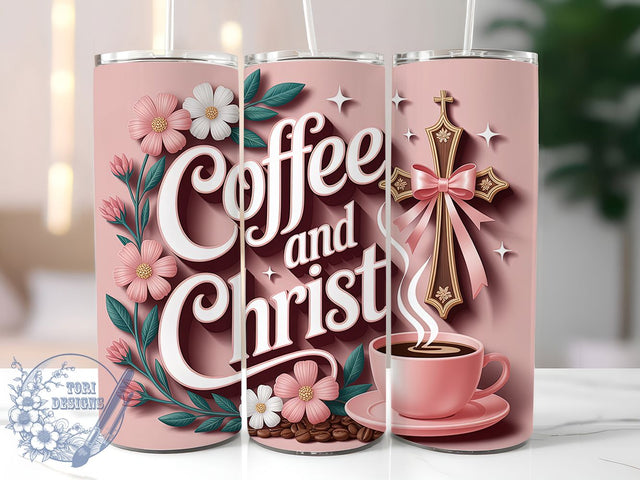 Coffee & Christ Pink 20oz Tumbler, Pink Christian Cup Wrap, Religious Faith Design, Sublimation Tumbler Wrap, 20Oz Tumbler Design, Artistic Jesus Cup, Stylish Christian Coffee Wrap Sublimation ToriDesigns 
