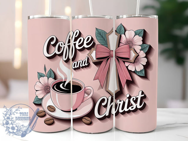 Coffee & Christ Pink 20oz Tumbler, Pink Christian Cup Wrap, Religious Faith Design, Sublimation Tumbler Wrap, 20Oz Tumbler Design, Artistic Jesus Cup, Stylish Christian Coffee Wrap Sublimation ToriDesigns 