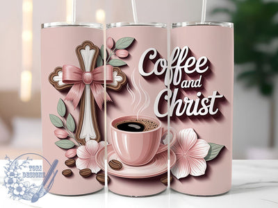 Coffee & Christ Pink 20oz Tumbler, Pink Christian Cup Wrap, Religious Faith Design, Sublimation Tumbler Wrap, 20Oz Tumbler Design, Artistic Jesus Cup, Stylish Christian Coffee Wrap Sublimation ToriDesigns 