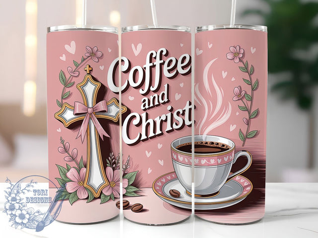 Coffee & Christ Pink 20oz Tumbler, Pink Christian Cup Wrap, Religious Faith Design, Sublimation Tumbler Wrap, 20Oz Tumbler Design, Artistic Jesus Cup, Stylish Christian Coffee Wrap Sublimation ToriDesigns 