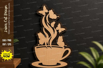 Coffee Cup Butterfly laser cut svg File SVG Regulrcrative 