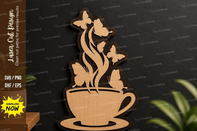 Coffee Cup Butterfly laser cut svg File SVG Regulrcrative 