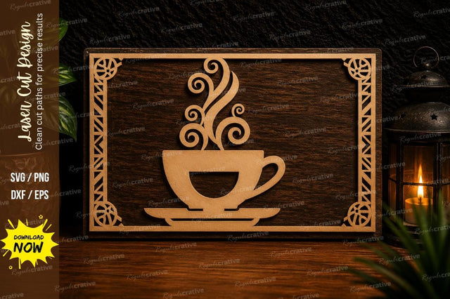 Coffee Cup Decorative Frame Laser Cut SVG Design SVG Regulrcrative 