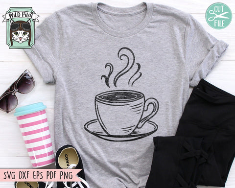 Coffee Cup SVG, Teacup svg file, Coffee Mug svg file, Cup and Saucer svg file, Hot Cocoa svg, Hot Chocolate svg file, Coffee Cup png file SVG Wild Pilot 