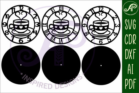 Coffee cup wall clock laser cut files SVG APInspireddesigns 
