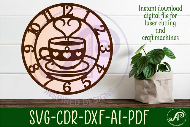 Coffee cup wall clock laser cut files SVG APInspireddesigns 