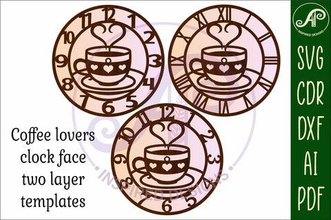 Coffee cup wall clock laser cut files SVG APInspireddesigns 
